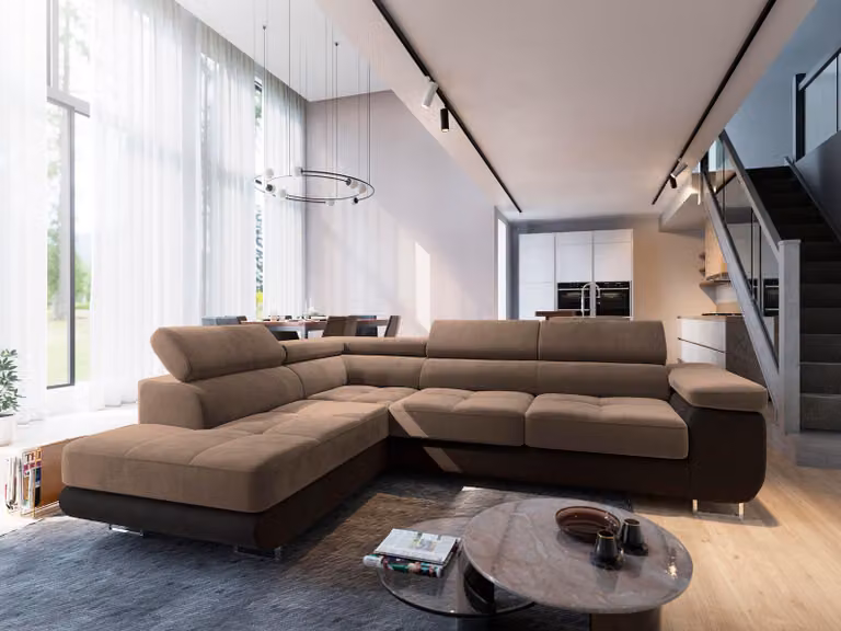 Divano angolare Masseno SELVA L-S con funzione letto a L, divano con box letto, divano da salotto, divano, divano letto, set di divani - beige, MONOLITH 09 + MONOLITH 29