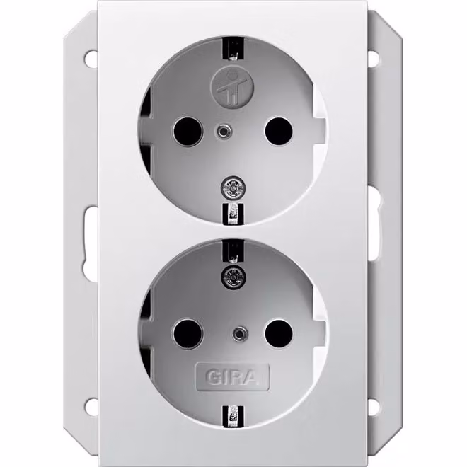 Gira 273527 Doppia presa SCHUKO KS, per presa 1,5 volte Sistema 55 Bianco puro opaco
