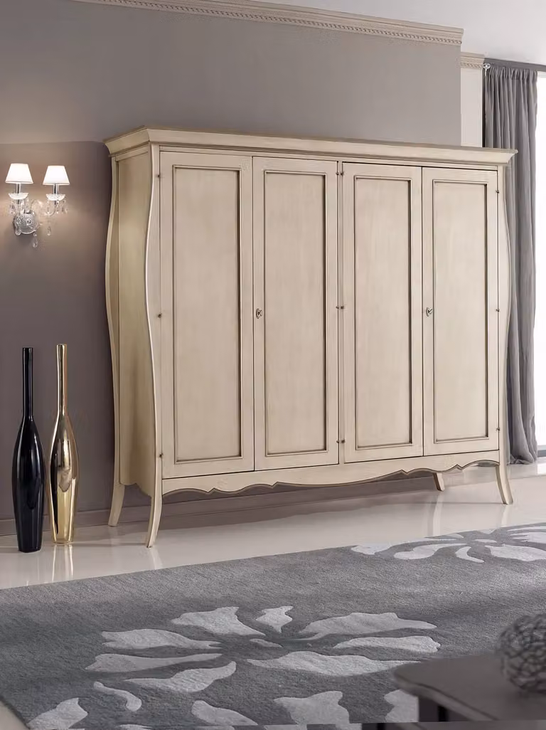 Armadio sagomato a 4 ante in legno Mobili 2G, colore avorio tortora, L: 235 cm, P: 64 cm, H: 212 cm