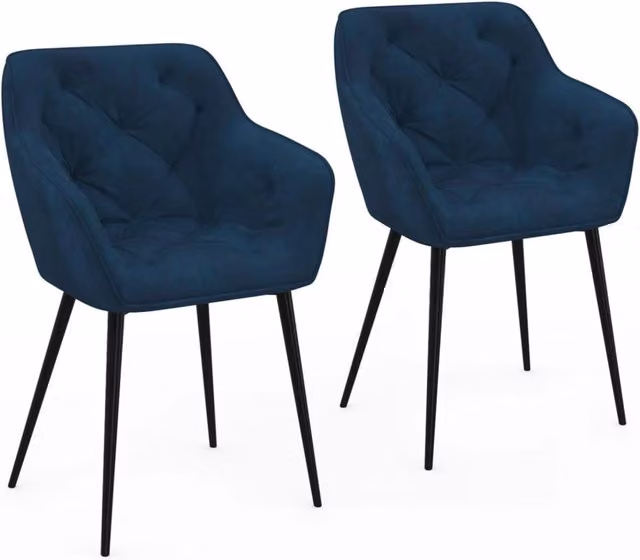 Set di 2 sedie da pranzo LYA IDMarket in velluto blu petrolio con struttura in metallo e braccioli