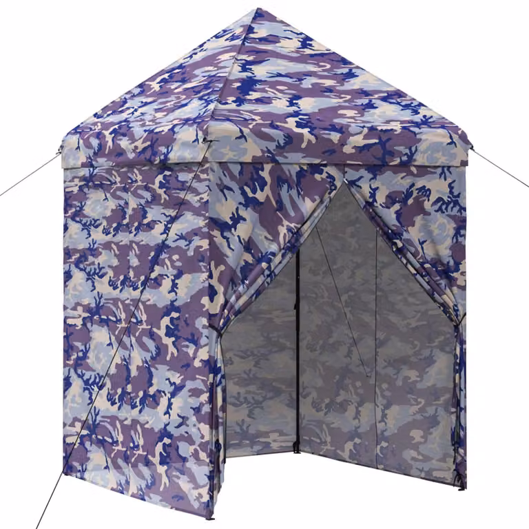 Padiglione pop-up con 4 pareti laterali, dimensioni 2,9 x 2,9 metri, motivo camouflage blu