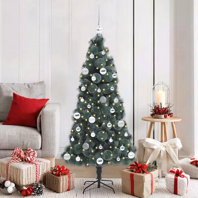 Albero di Natale artificiale moderno vidaXL verde con luci LED bianco caldo e set di palline