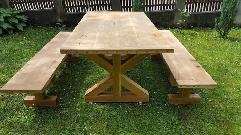 Set di mobili da giardino Casa Padrino, stile rustico con struttura a croce: tavolo + 2 panche da giardino (lunghezza: 200 cm) - legno massello di quercia