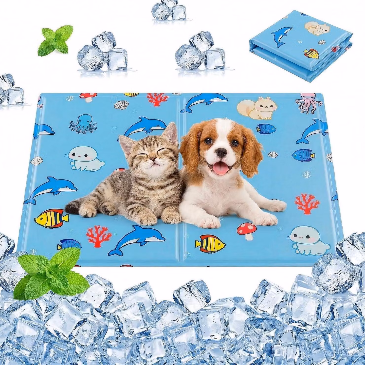 Tappetino refrigerante per cani e gatti, auto-raffreddante, con gel non tossico, pieghevole, con motivo animalier, 30x40 cm
