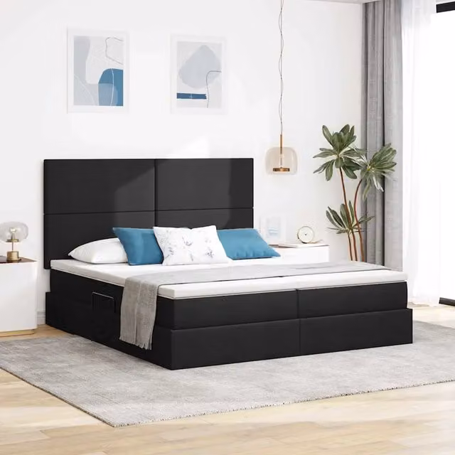 Letto con contenitore moderno vidaXL in tessuto nero con testiera L: 200 cm, P: 200 cm, H: 128 cm