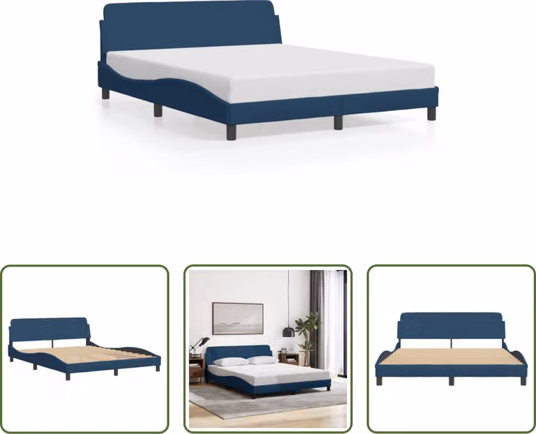 The Living Store Struttura letto con testiera blu 160x200 cm in tessuto