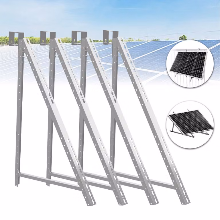 Supporto per impianti solari da balcone, adatto per 2 pannelli solari, realizzato in alluminio, con gancio da 75 mm, regolabile da 0° a 90°, progettato per balconi