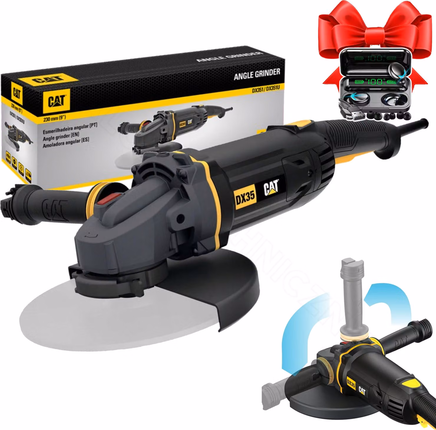 Caterpillar Tools - Smerigliatrice angolare elettrica 230 mm, 2350 mm DX35