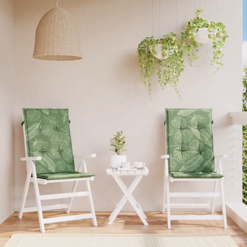 Set di 2 cuscini per sedia con schienale alto vidaXL, motivo foglie, colore verde, in tessuto resistente all'acqua e ai raggi UV
