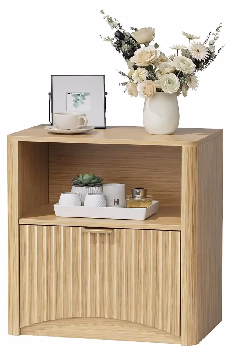 Tavolino da comodino - Tavolino aggiuntivo per la camera da letto - Altezza 59,9 cm - 1 cassetto - Materiale: legno - Superficie idrorepellente - Colore: kaki