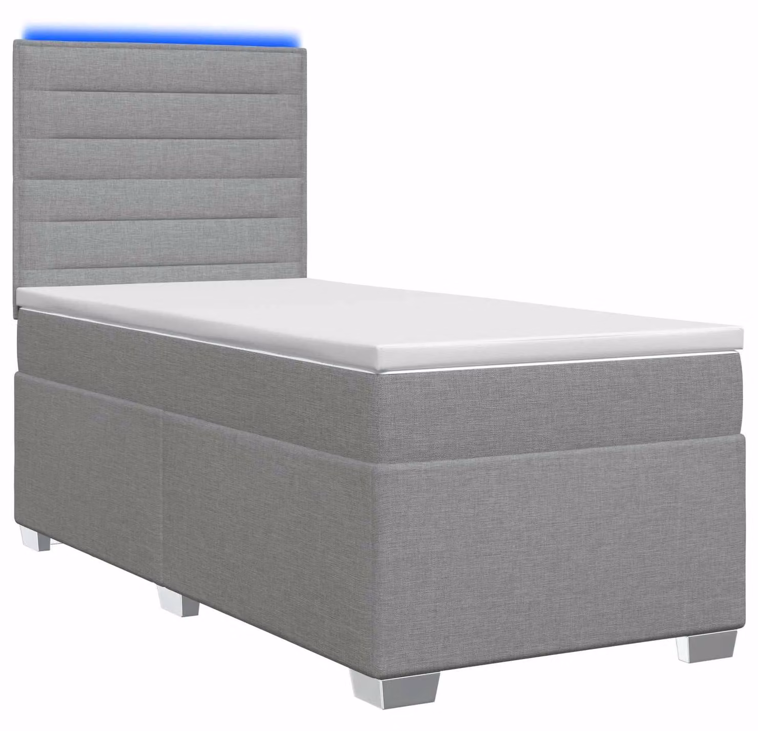 Letto con boxspring, materasso e illuminazione LED, colore grigio chiaro, dimensioni 90 x 190 cm, rivestito in tessuto