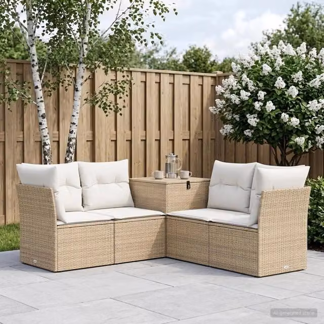 Set di divani 5 pz Beige e Bianco Crema 3447844
