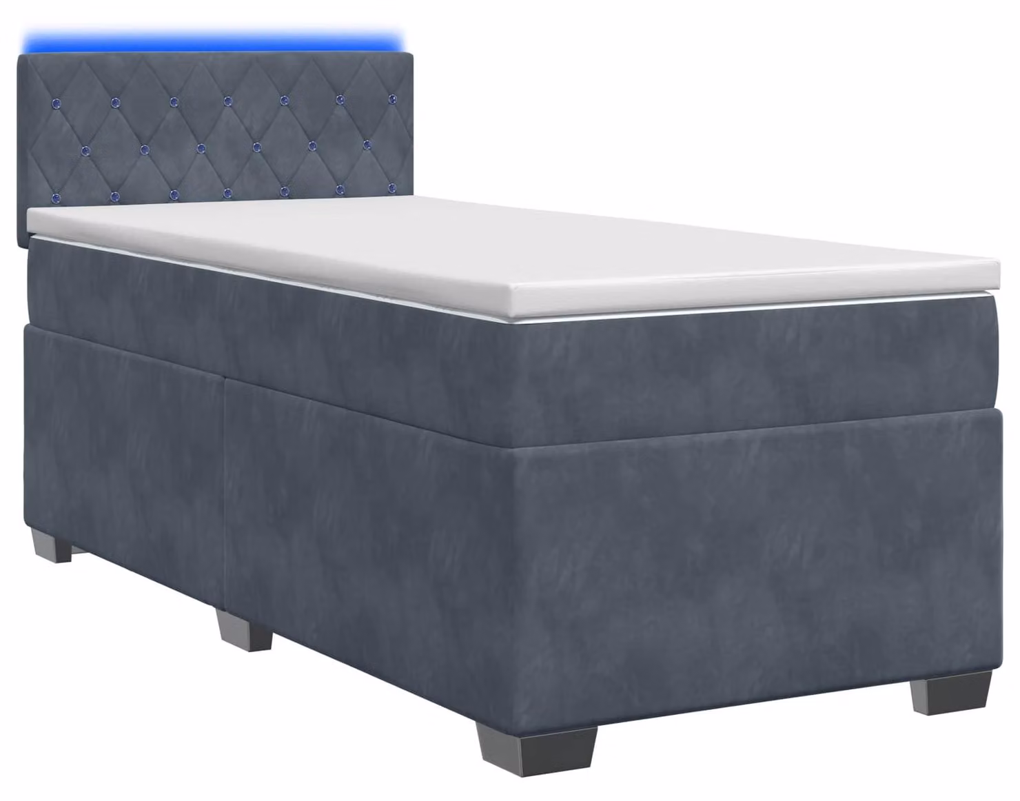 Letto con boxspring, materasso e illuminazione LED, colore grigio scuro, dimensioni 90 x 190 cm, rivestito in velluto