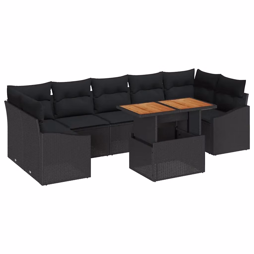 Set da pranzo da giardino vidaXL in rattan e legno di acacia, 8 pezzi, Nero e Marrone – 2