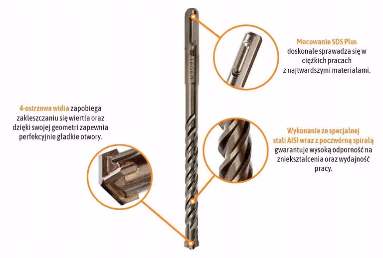 Trapano per calcestruzzo SDS Plus a 4 taglienti, 18x360 mm, con punta in metallo duro
