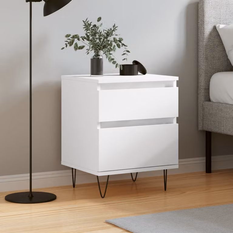 vidaXL Comodino Moderno Bianco in Legno e Metallo L: 40 cm, P: 35 cm, H: 50 cm