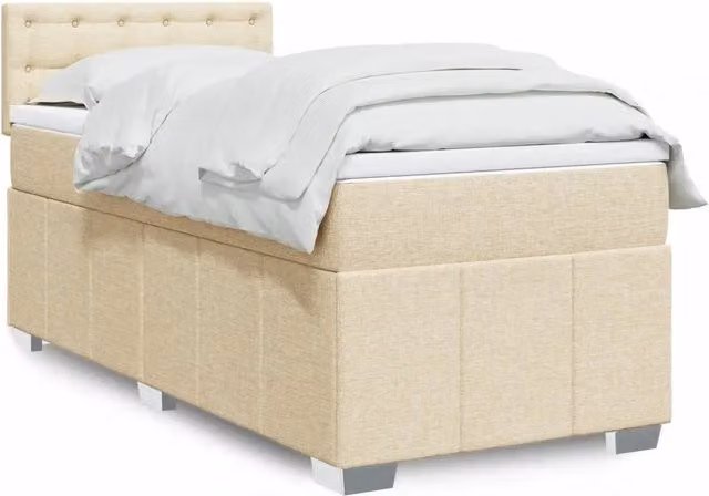 Letto ibrido vidaXL con giroletto a molle e materasso in tessuto beige e bianco, L/P/H: 200 x 100 x 100,5 cm