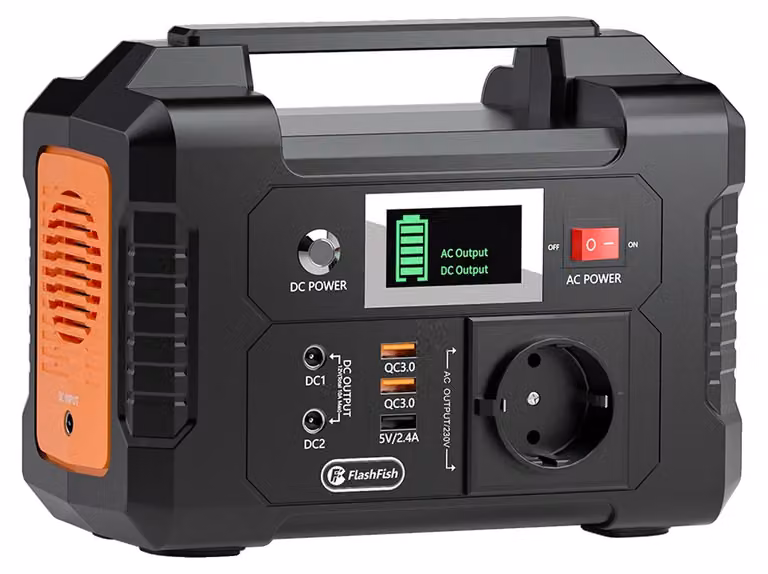 Centralina portatile, potenza di uscita 200W, possibilità di ricarica solare, Flashfish E200