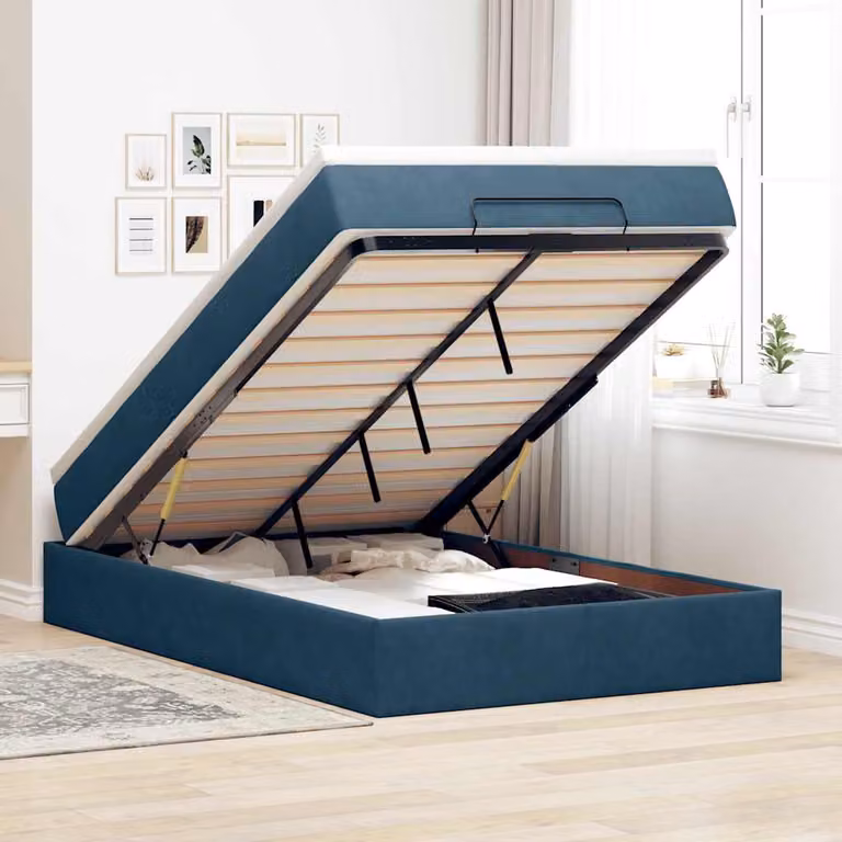 vidaXL Pouf Letto con Materasso in Velluto Blu e Bianco, L/P/H: 120 x 200 x 23,5 cm