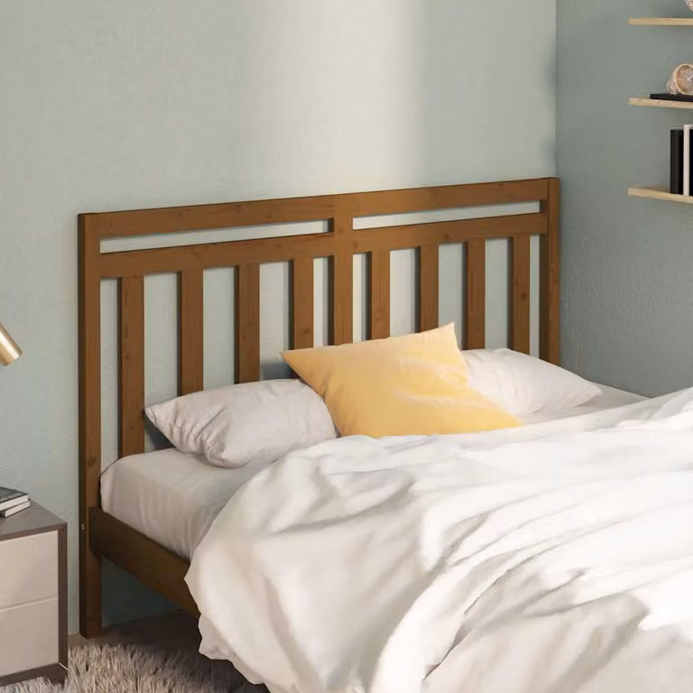 Testiera per letto vidaXL in legno massello di pino color marrone, L 126 cm x P 4 cm x H 100 cm