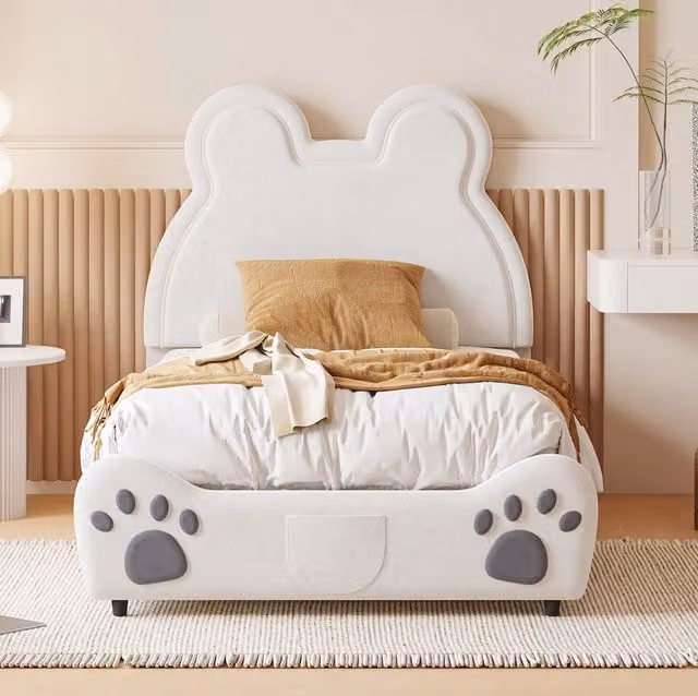 Letto imbottito per bambini a forma di orso 90x200 cm; bianco
