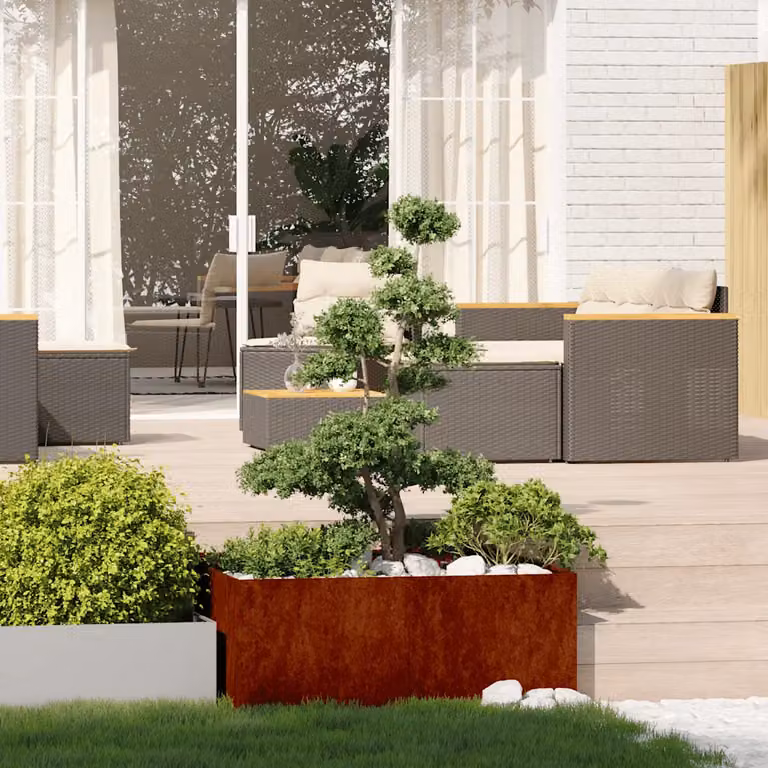 vidaXL Vaso da giardino in metallo marrone L: 100 cm, P: 100 cm, H: 40 cm