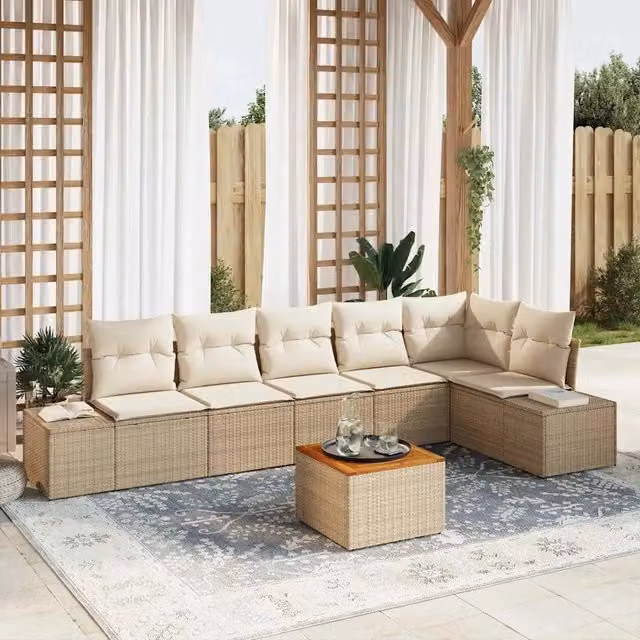 Set Divano da Giardino 7 pz Beige e Crema polyrattan 3356636