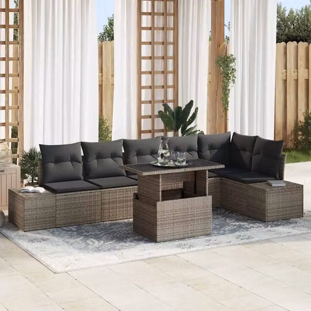 Set Divano da Giardino 7 pz Grigio polyrattan 3357932