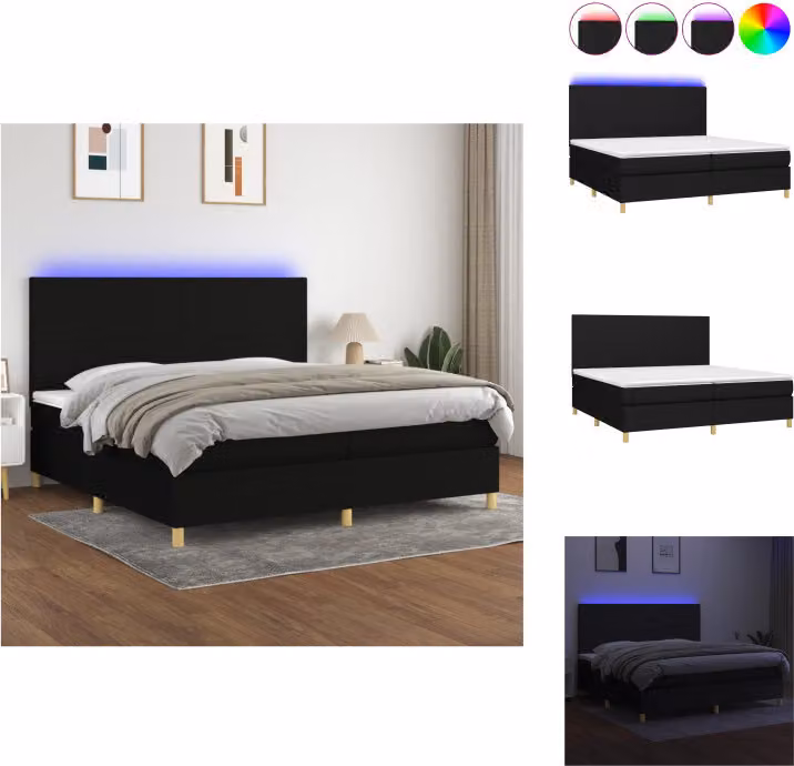 vidaXL Letto a molle con materasso e LED in tessuto nero 200x200 cm - Letti e strutture letto