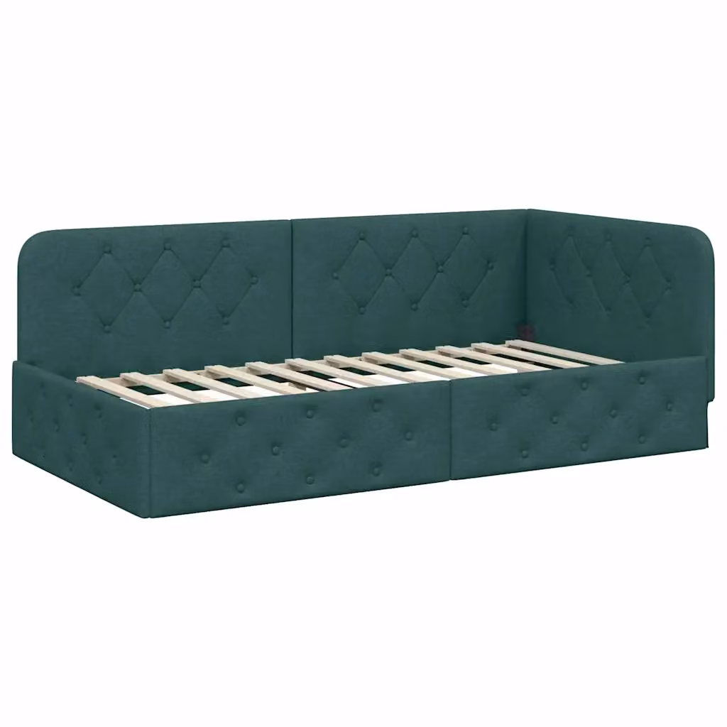 Cornice del letto ad angolo vidaXL in tessuto verde con struttura in legno composito, L/P/H: 190 x 90 x 72 cm – 2