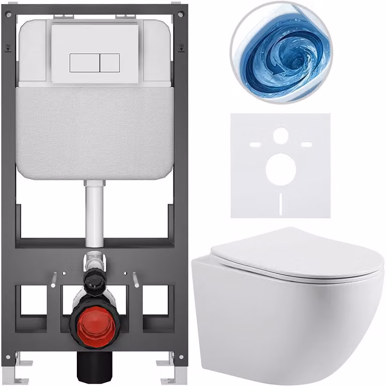 CERANO - Set WC da incasso Cesso - bianco lucido - pulsante Prime/Modulo, bianco - modello a pavimento - installazione a parete/cartongesso - 49x36 cm