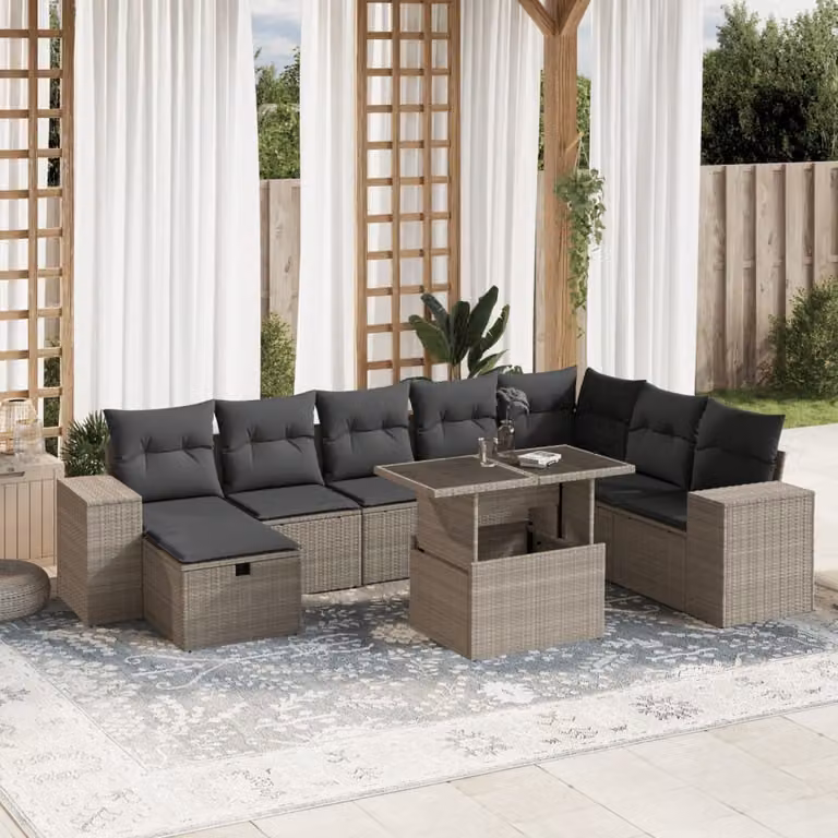Maison Exclusive - Set Divano da Giardino 9pz con Cuscini Grigio Chiaro Polyrattan