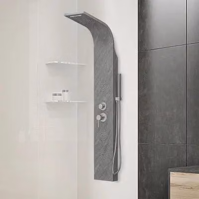 Pannello doccia idromassaggio INBAGNO in acciaio inox effetto cemento grigio con soffione e doccetta manuale, L: 49 cm, P: 22 cm, H: 148 cm