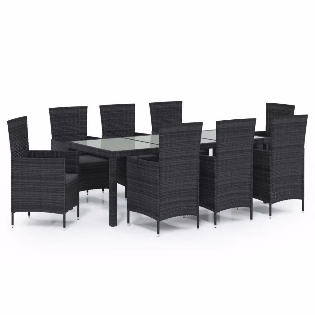 Set da pranzo da giardino vidaXL in rattan e metallo nero con piano in vetro – 2