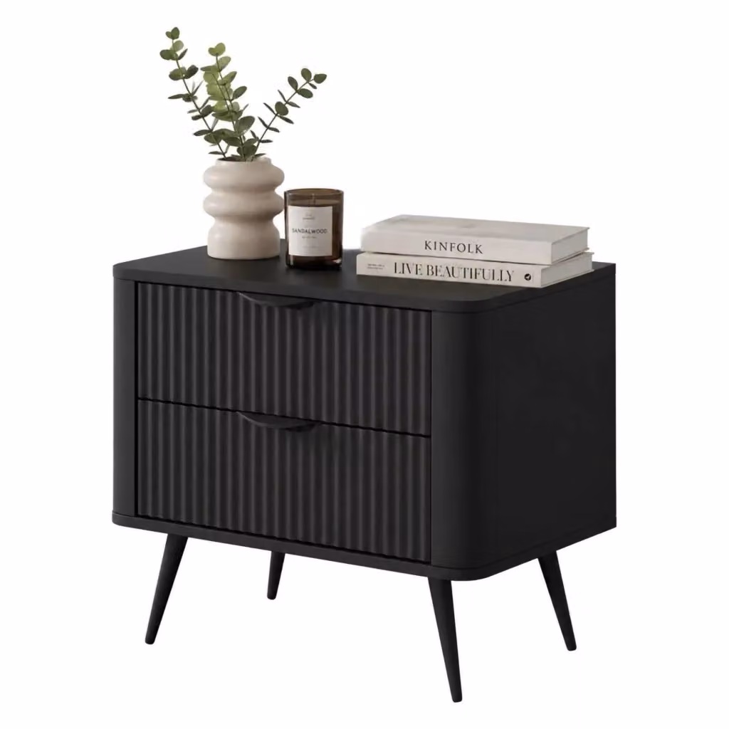 Comodino Baari DMORA con 2 cassetti, Nero opaco, L: 63 cm, P: 38 cm, H: 55 cm – 2