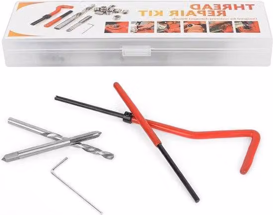Kit di riparazione Helicoil da 25 pezzi con fili metallici, in valigetta di plastica trasparente - per macchine di lavorazione