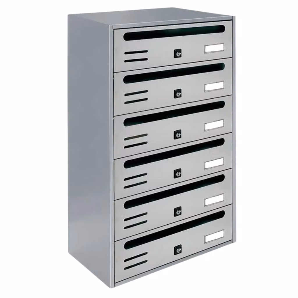 ALUBOX CUBO Cassette Postali Condominiali da 6 Posti in Lamiera Zincata, Colore Argento RAL 9006, L: 63,5 cm, P: 38,5 cm, H: 25 cm – 2