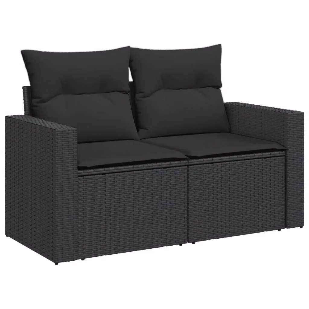 Divano da giardino a 2 posti vidaXL in polyrattan nero con cuscini imbottiti e coperture rimovibili – 2