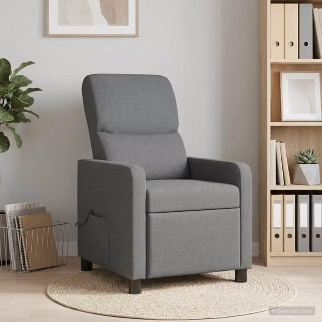 Poltrona relax moderna vidaXL in tessuto grigio con braccioli per soggiorno o ufficio – 1