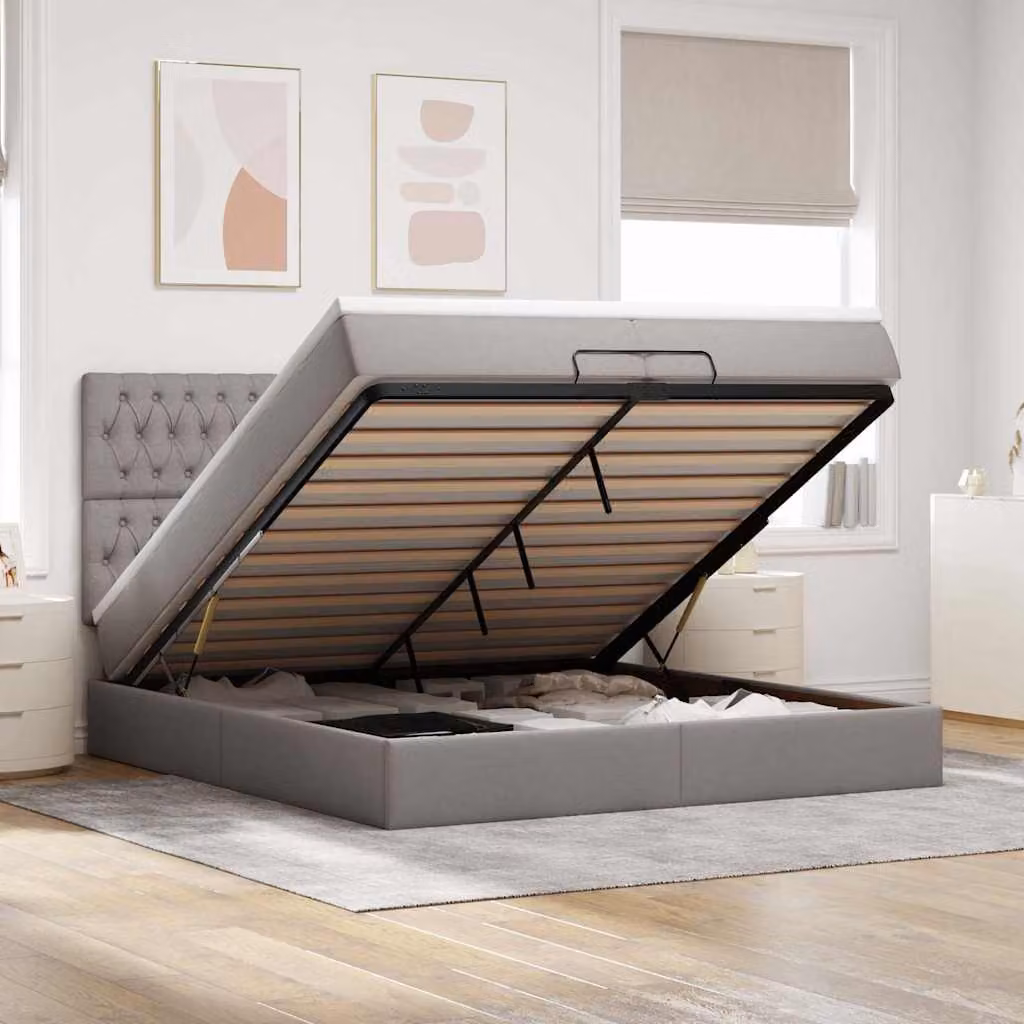 vidaXL Struttura Letto con Contenitore e Materasso in Tessuto, L/P/H: 200 x 200 x 128 cm