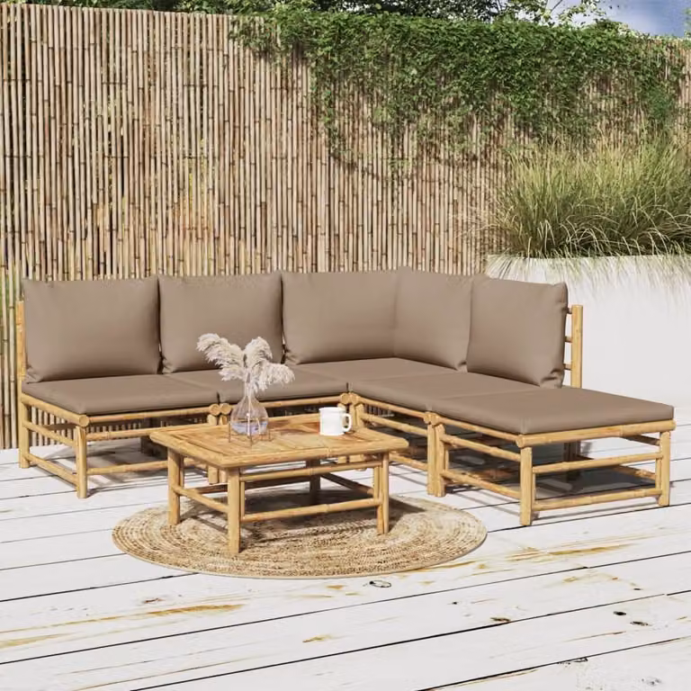 Maison Exclusive - Set da giardino da 6 pezzi con cuscini color taupe in bambù