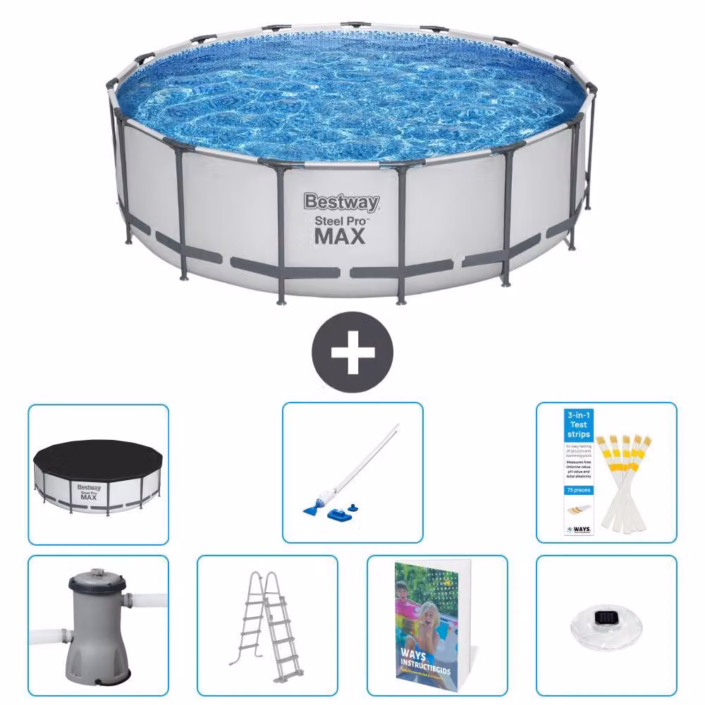 Bestway Steel Pro MAX, piscina in acciaio, forma rotonda, dimensioni 488x122 cm, composta da 6 parti, modello S552