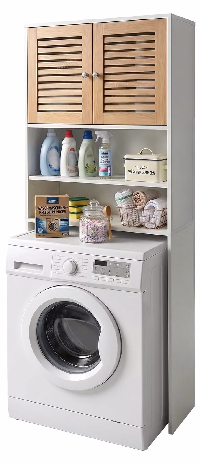 Mobiletto contenitore per lavatrice, 4 scomparti, bianco, 185,5 x 65 x 24 cm