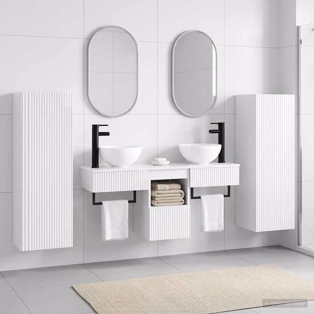 Set di mobili per il bagno moderno vidaXL in 5 pezzi Bianco Lucido con mobile sottolavabo e pensili a parete