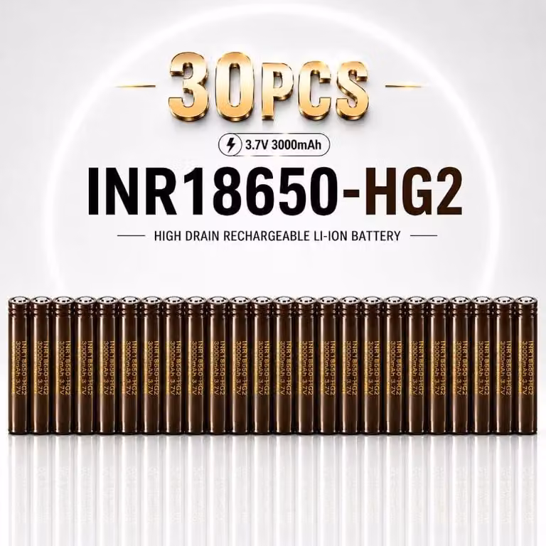 Batterie agli ioni di litio 18650 HG2 - Confezione da 30 pezzi - 3000 mAh - 3,7 V - Ricaricabili - Adatte per correnti elevate