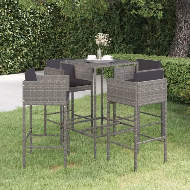 The Living Store Set bar da giardino 5 pezzi con cuscini in poly rattan grigio