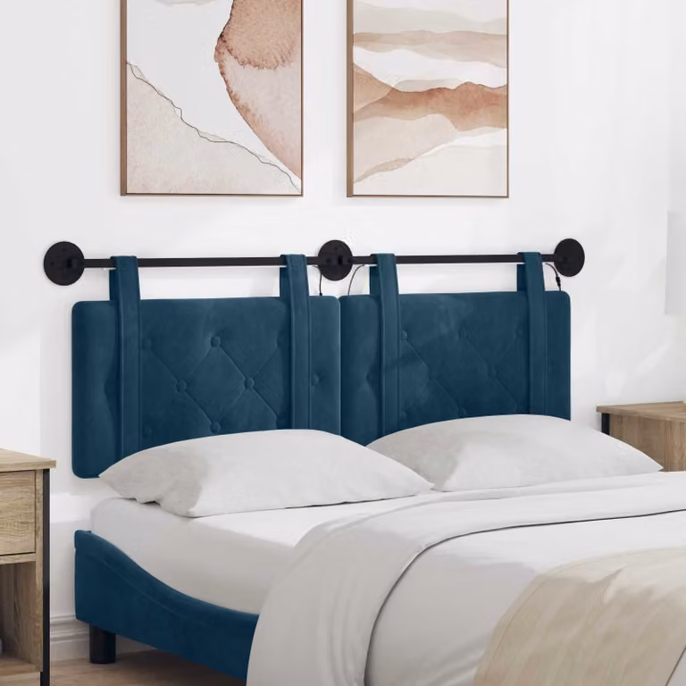 Testiera per letto sospesa vidaXL in velluto blu con illuminazione LED integrata L: 130 cm, H: 55 cm, P: 6,2 cm