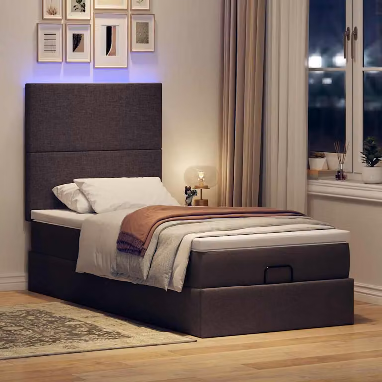 Maison Exclusive - Pouf Letto con Materasso e LED Marrone Scuro 90x200 cm Tessuto
