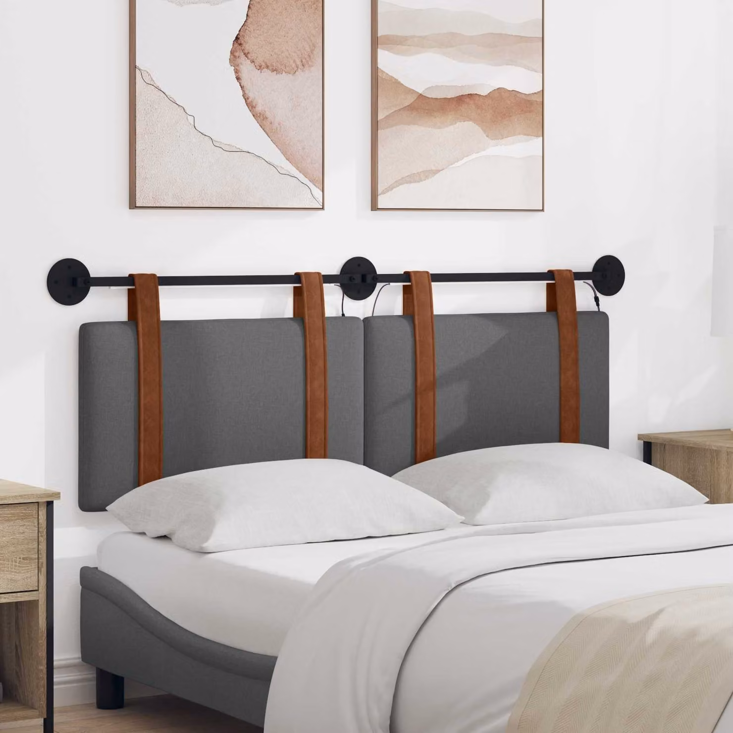 Testiera sospesa con luce LED vidaXL in similpelle grigia per camera da letto L: 150 cm, H: 55 cm, P: 5 cm