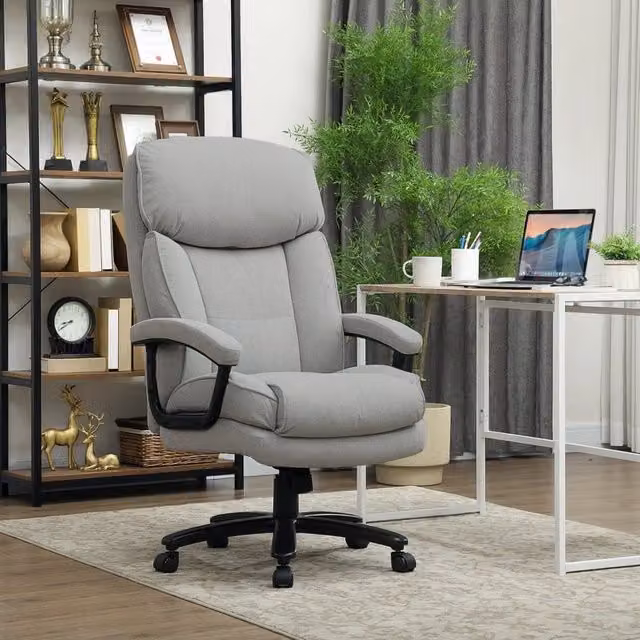 Sedia da ufficio ergonomica alta con funzione basculante e altezza regolabile robusta in poliestere grigio chiaro